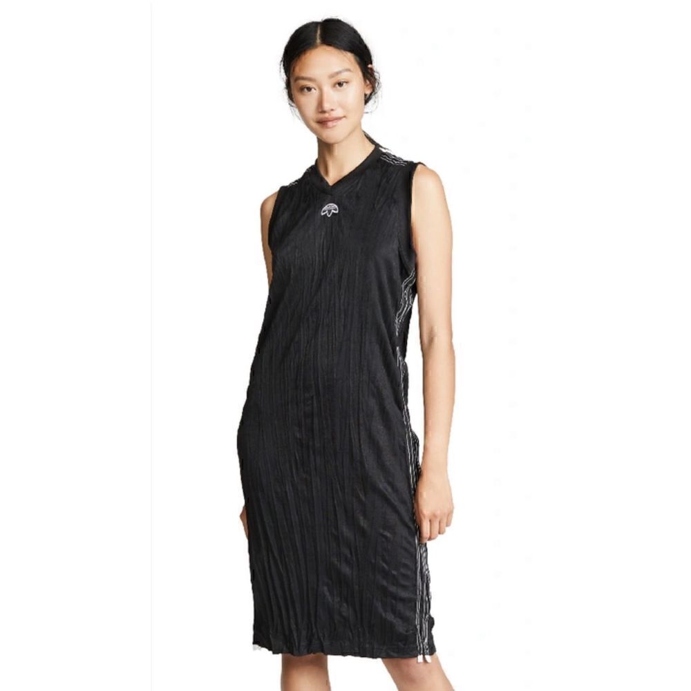 Black Sleeveless Midi Dress with Side Stripe